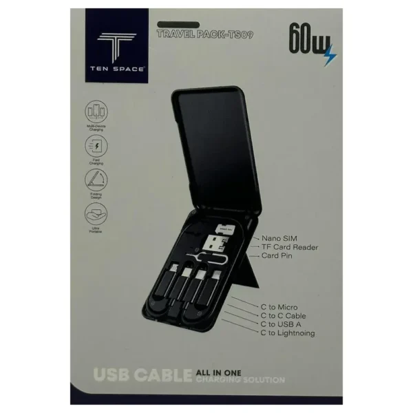 Caja Cable Multipuertos Tipo C, Lightning y Micro V8 Multipropósito – (TRAVEL PACK TS-09)