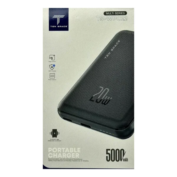 Caja Power Bank de 5000 mAh Puerto Tipo C y Carga Inalámbrica – (TS-WP022)