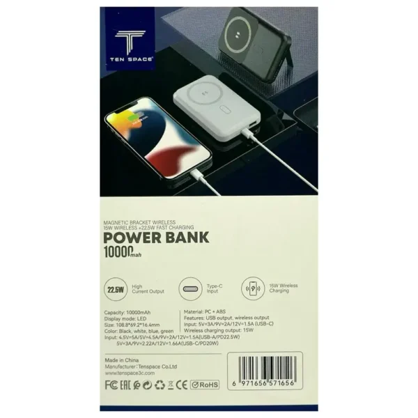 Características Power Bank Carga Inalámbrica y Puerto USB C 10.000 mAh – (TS-WP02)