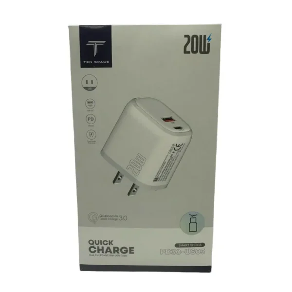 Cargador 20W USB 3.0 PD Carga Rápida + Cable Tipo C – (PD30-US03)