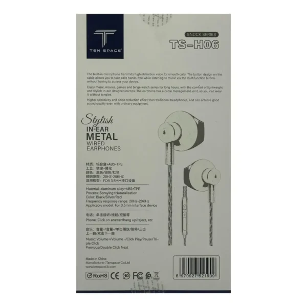 Especificaciones Audífonos Manos Libres 3.5mm Metal Ten Space – (TS-H06)