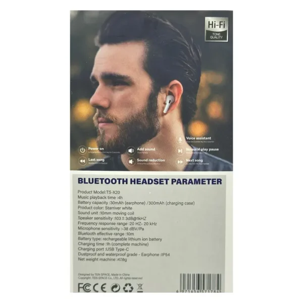 Especificaciones Auriculares Bluetooth Inalámbricos – (TS-X20)