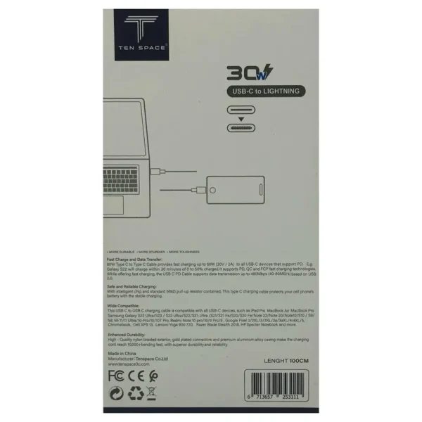 Cable Tipo C a iPhone 30W Carga y Transferencia de Datos - (TS-063 NYLON) - Image 3