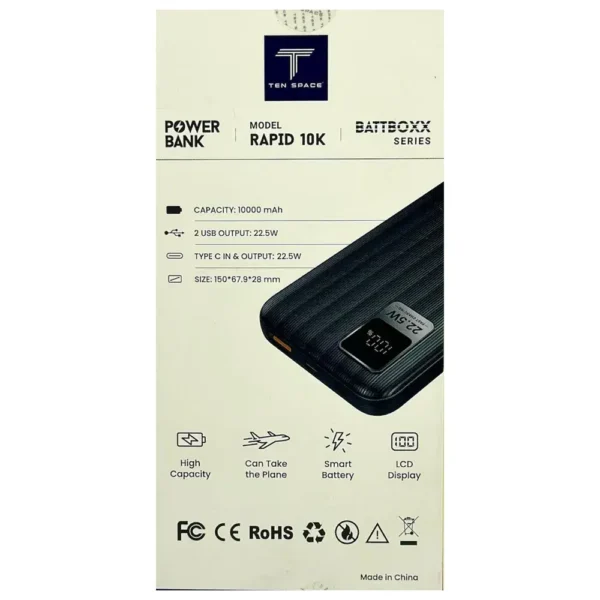 Especificaciones Power Bank Carga Rápida 22.5W - (RAPID 10k)