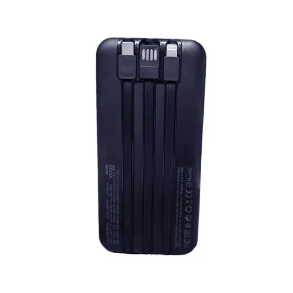 Power Bank Negro con cables V8, Tipo C y iPhone - (TS-PB112)